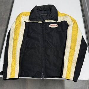 Vintage Head Honda Racing Jacket Black Yellow White Puffer Moto Coat Mens Medium
